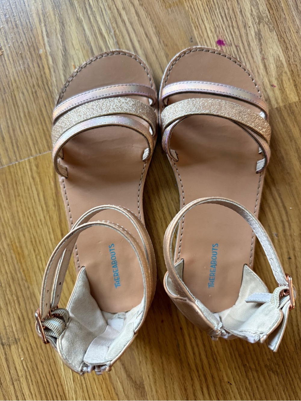 Girls Rose Gold Glitter Ankle-Strap Sandals